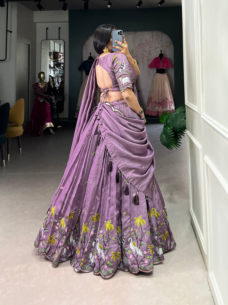 Purple Color Thread Embroidery Work Designer Lehenga Choli