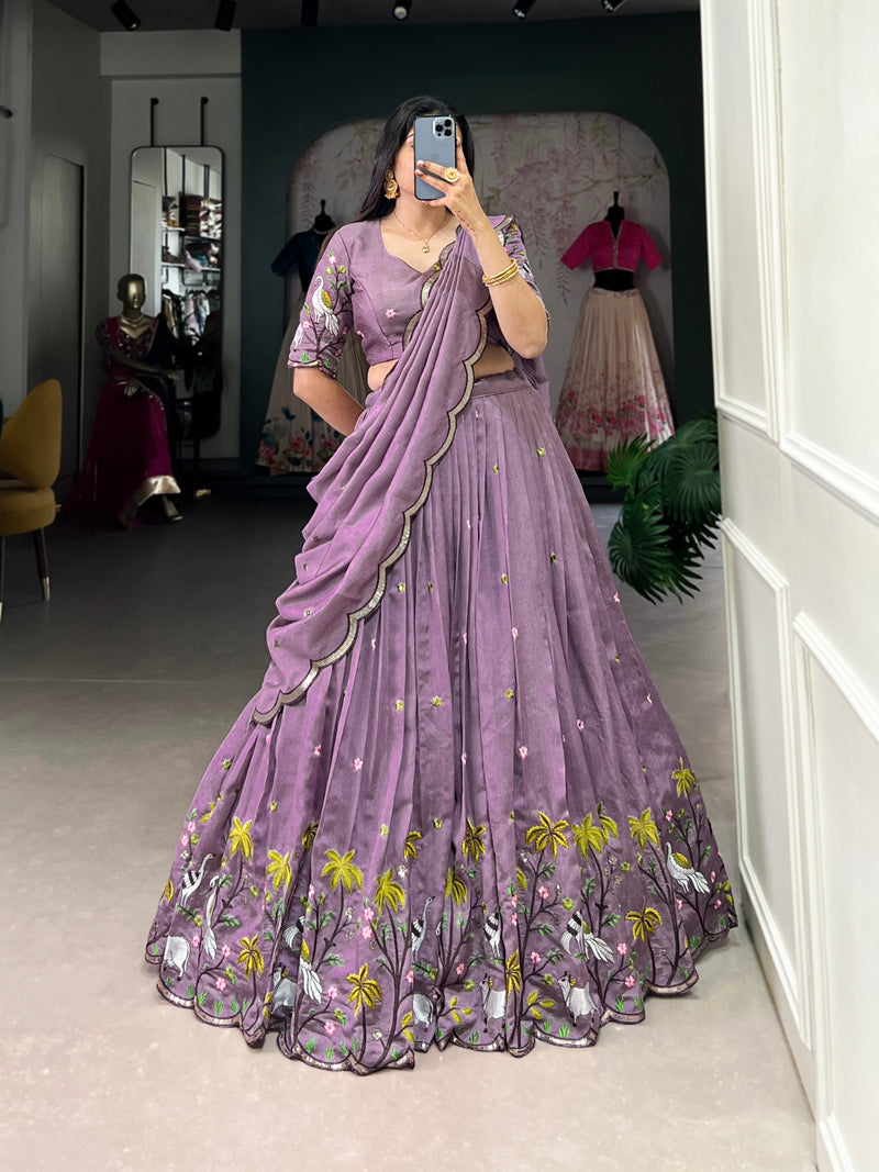 Purple Color Thread Embroidery Work Designer Lehenga Choli