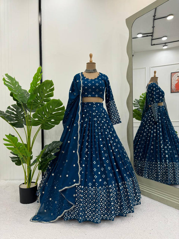 Blue Color Trendy Designer Georgette Lehenga Choli for Women