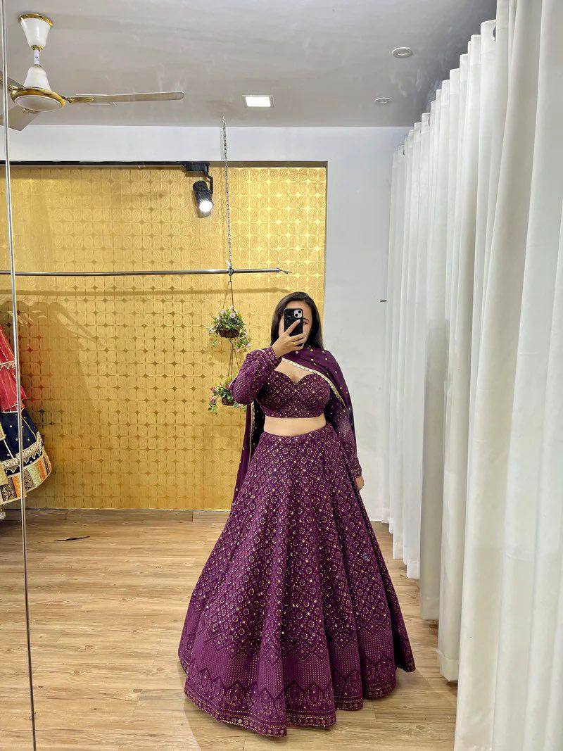 Purple Color Designer Georgette Trendy Sequence Work Lehenga Choli