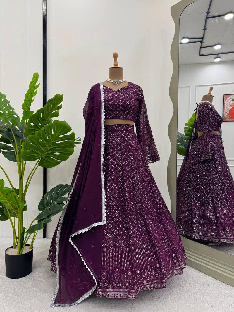 Purple Color Designer Georgette Trendy Sequence Work Lehenga Choli