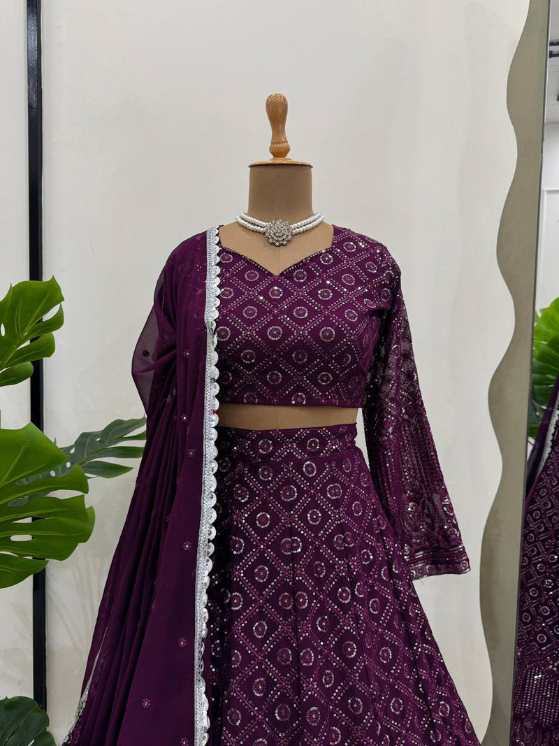 Purple Color Designer Georgette Trendy Sequence Work Lehenga Choli