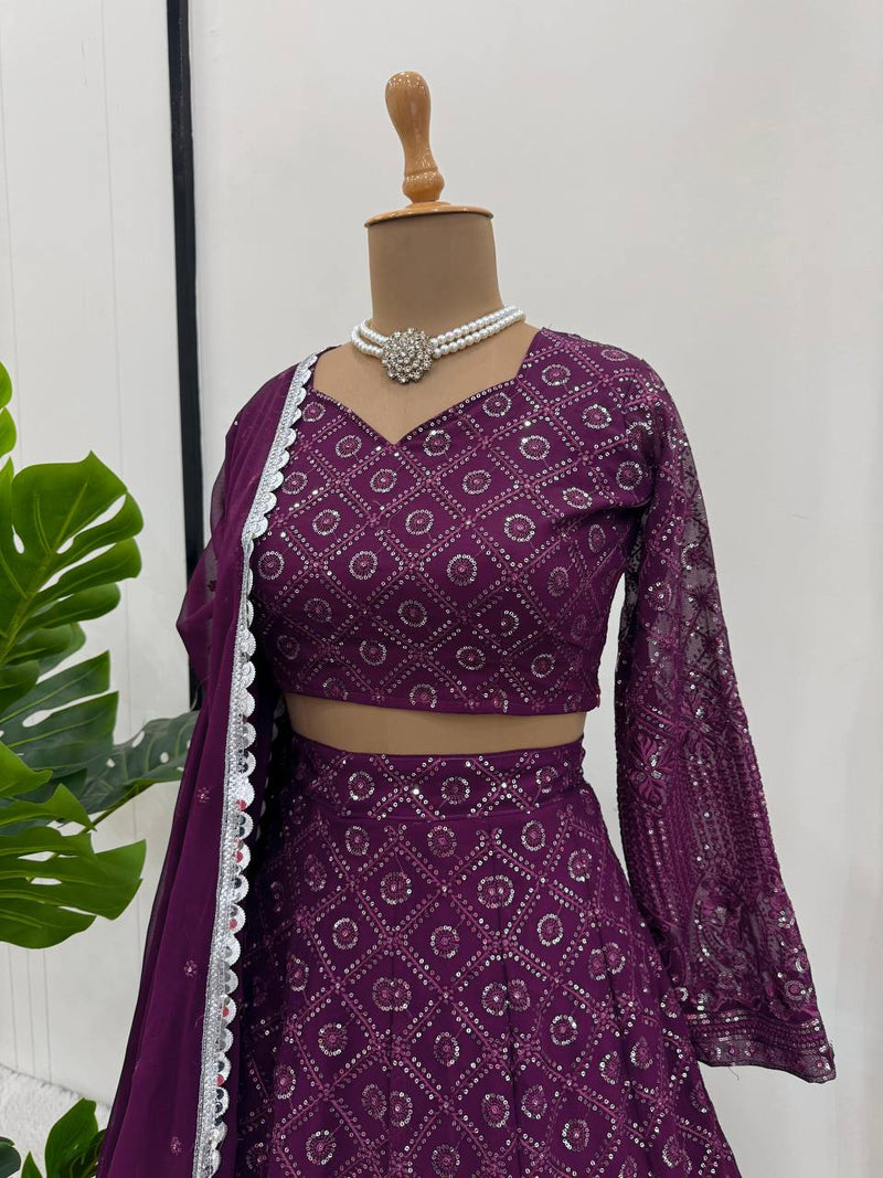 Purple Color Designer Georgette Trendy Sequence Work Lehenga Choli