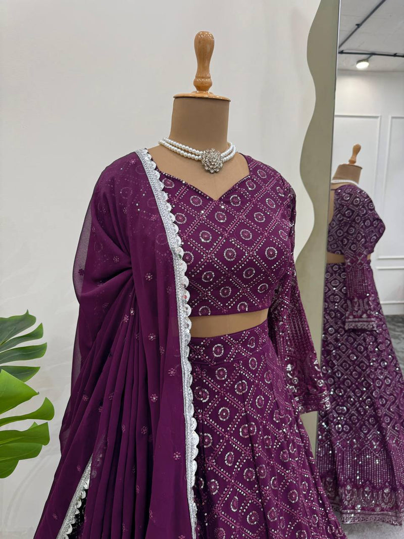 Purple Color Designer Georgette Trendy Sequence Work Lehenga Choli