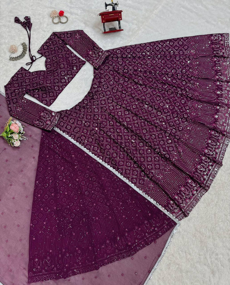 Purple Color Designer Georgette Trendy Sequence Work Lehenga Choli