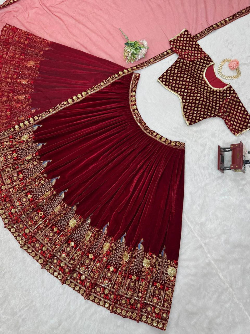 Maroon Color Wedding Wear Velvet Designer Lehenga Choli