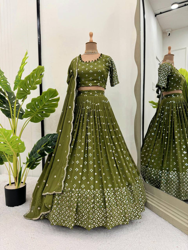 Green Color Trendy Designer Georgette Lehenga Choli for Women