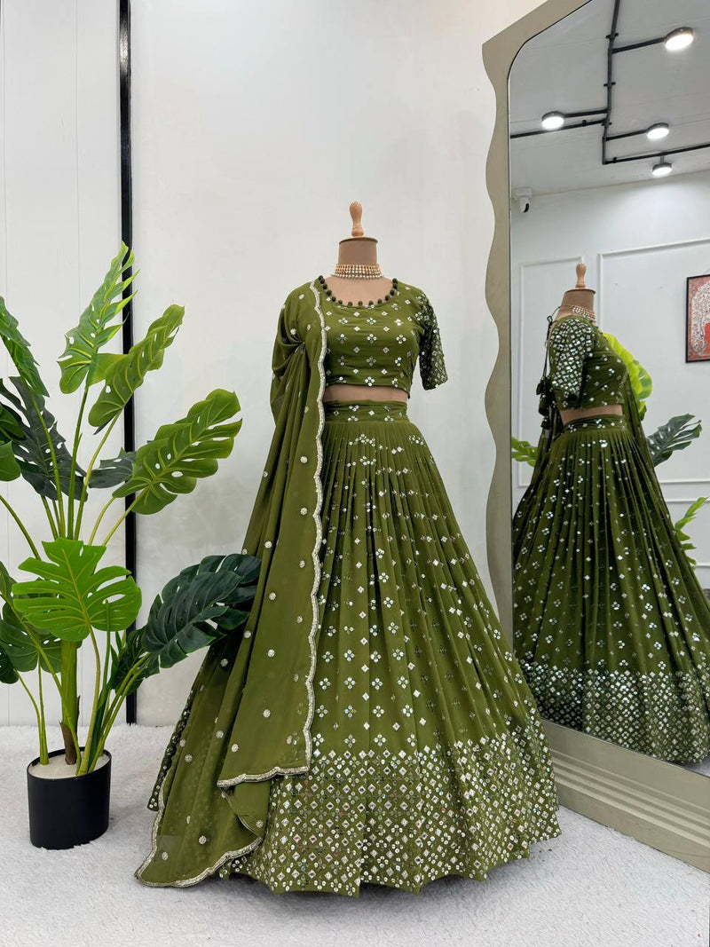 Green Color Trendy Designer Georgette Lehenga Choli for Women