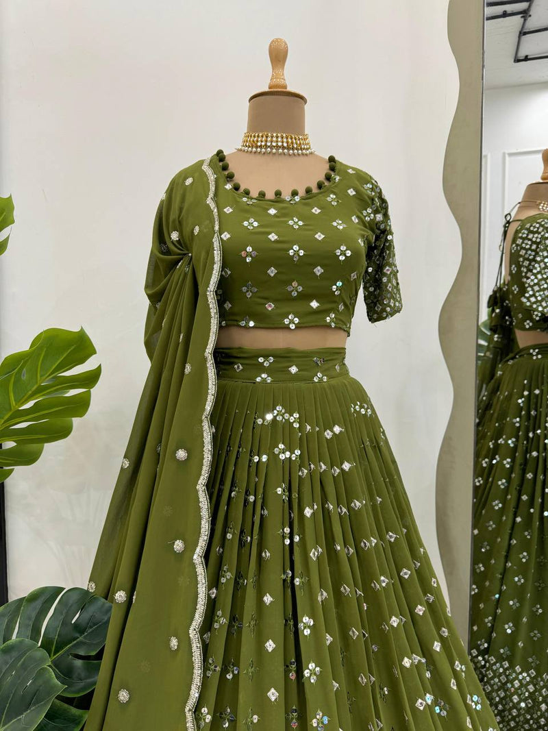 Green Color Trendy Designer Georgette Lehenga Choli for Women