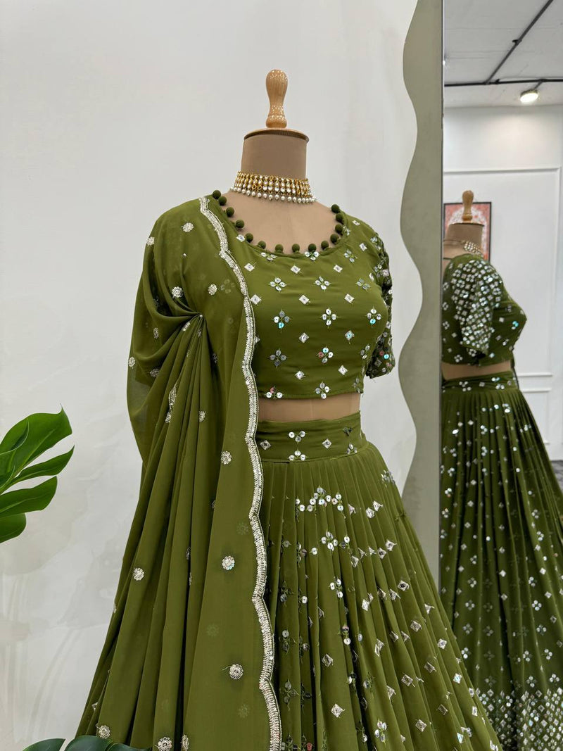 Green Color Trendy Designer Georgette Lehenga Choli for Women