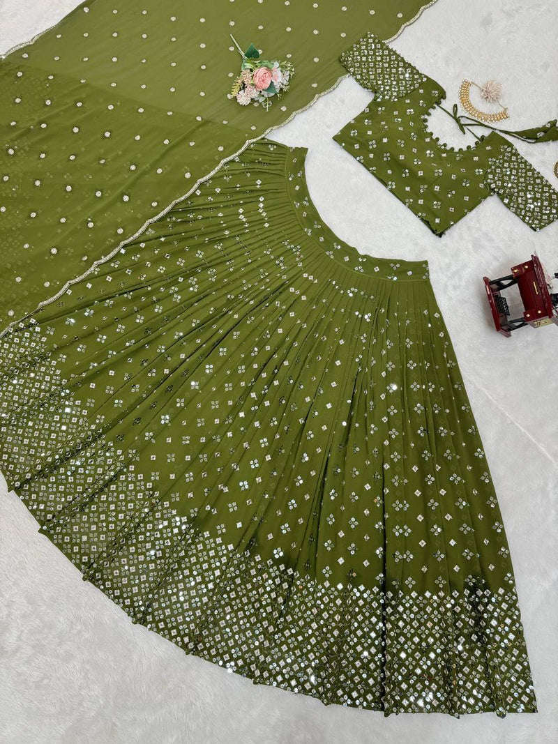 Green Color Trendy Designer Georgette Lehenga Choli for Women