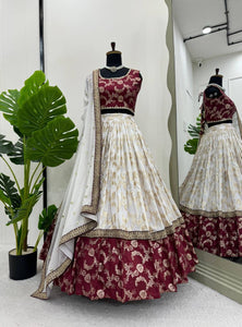 Off White Color Designer Jacquard Wedding Wear Trendy Lehenga Choli