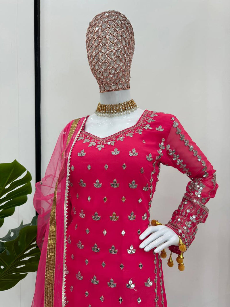 Pink Color Georgette Heavy Sequence Work Sharara Suit