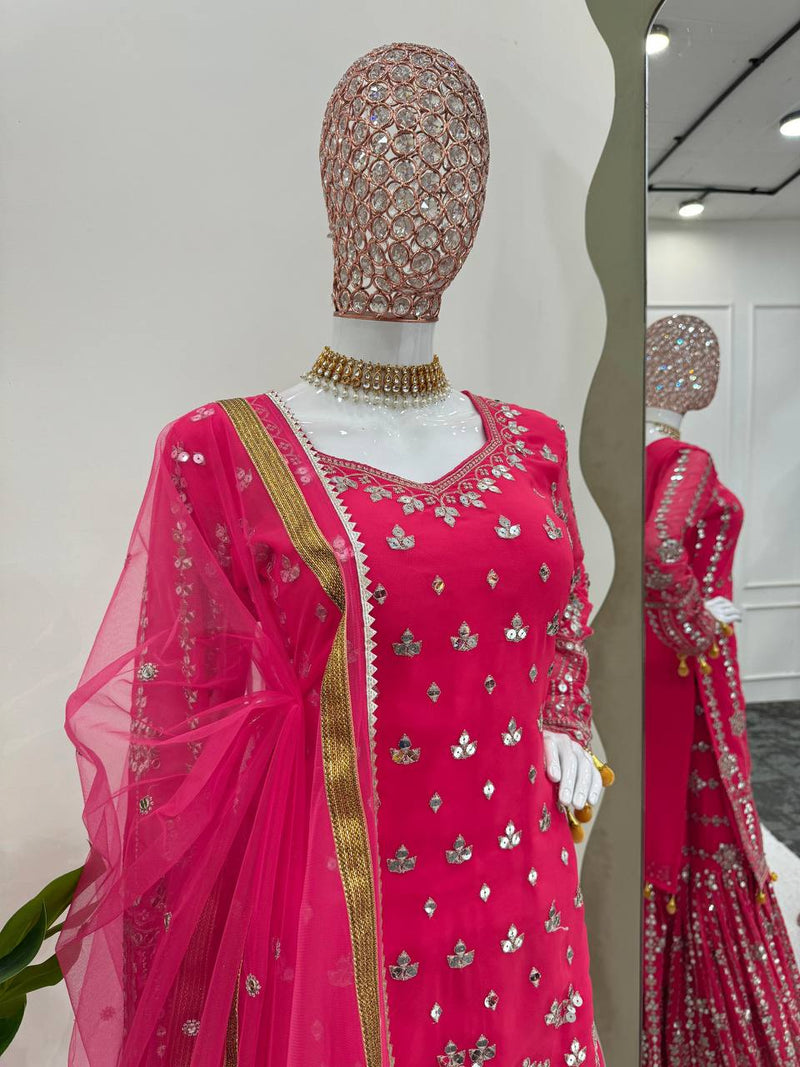 Pink Color Georgette Heavy Sequence Work Sharara Suit