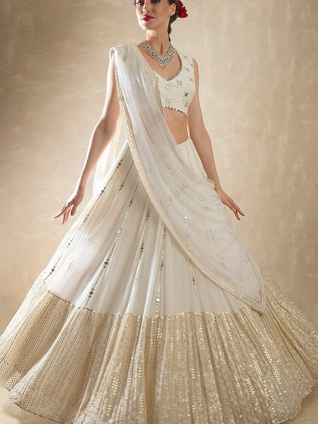White Color Georgette Trendy Sequins Work Designer Lehenga Choli