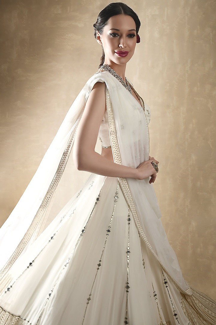 White Color Georgette Trendy Sequins Work Designer Lehenga Choli