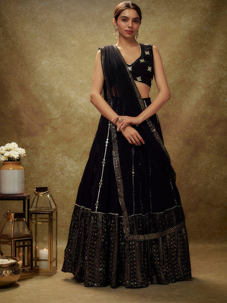 Black Color Georgette Trendy Sequins  Work Designer Lehenga Choli