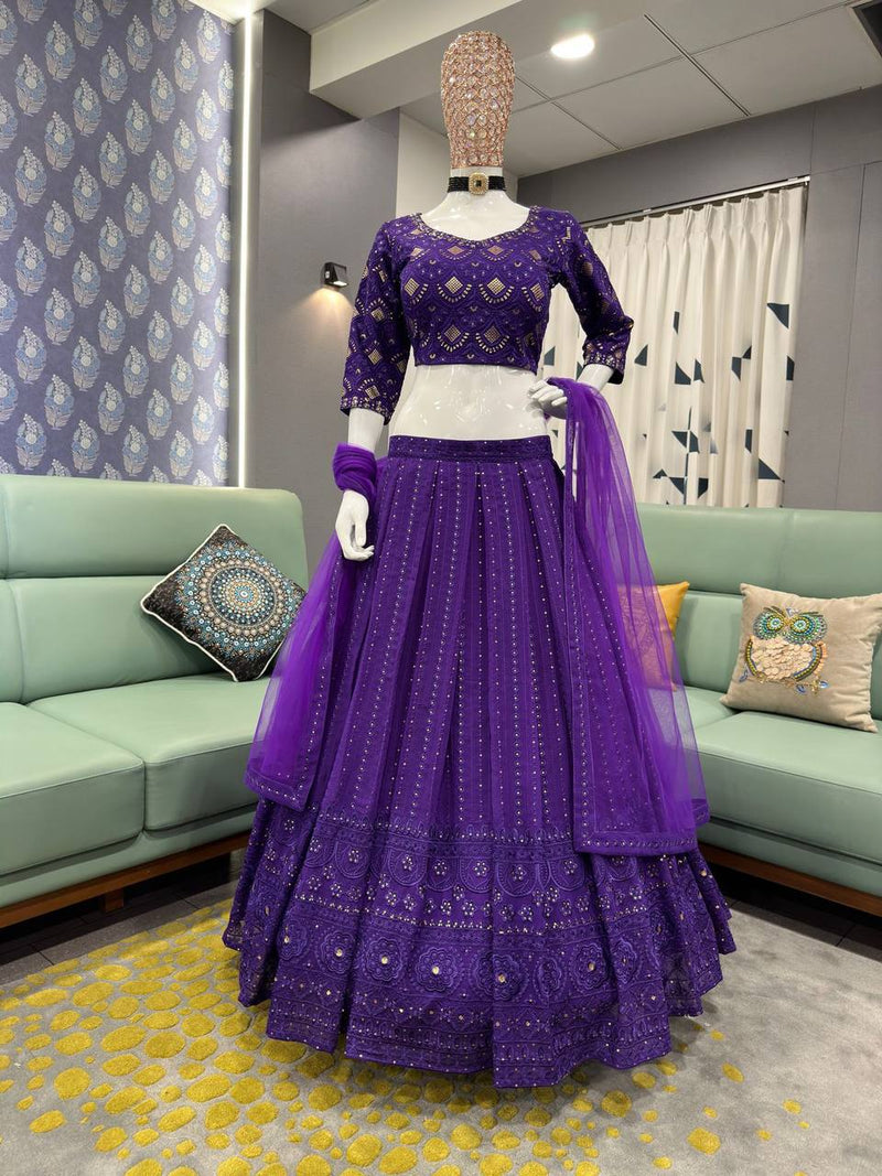 Purple Color Embroidery Sequence Work Designer Lehenga Choli