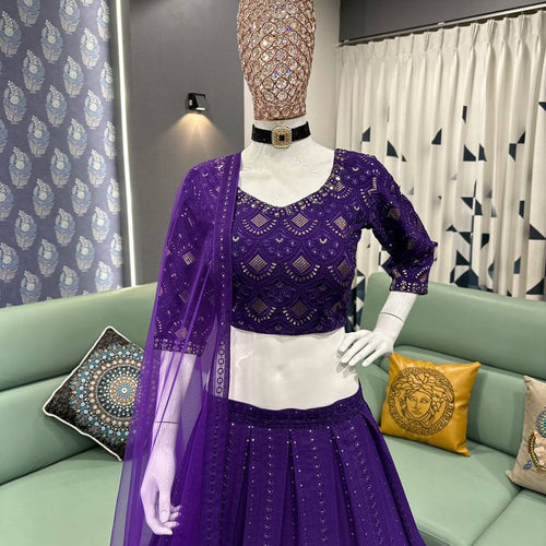 Purple Color Embroidery Sequins Work Designer Lehenga Choli