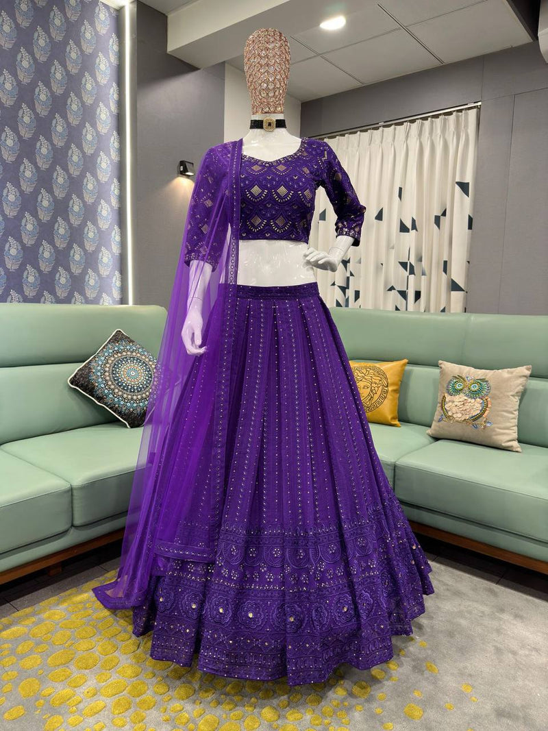 Purple Color Embroidery Sequence Work Designer Lehenga Choli