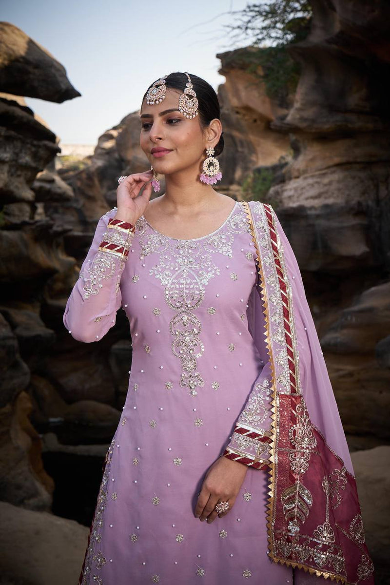 Baby Pink Color Thread With Sequence work Sharara Suit