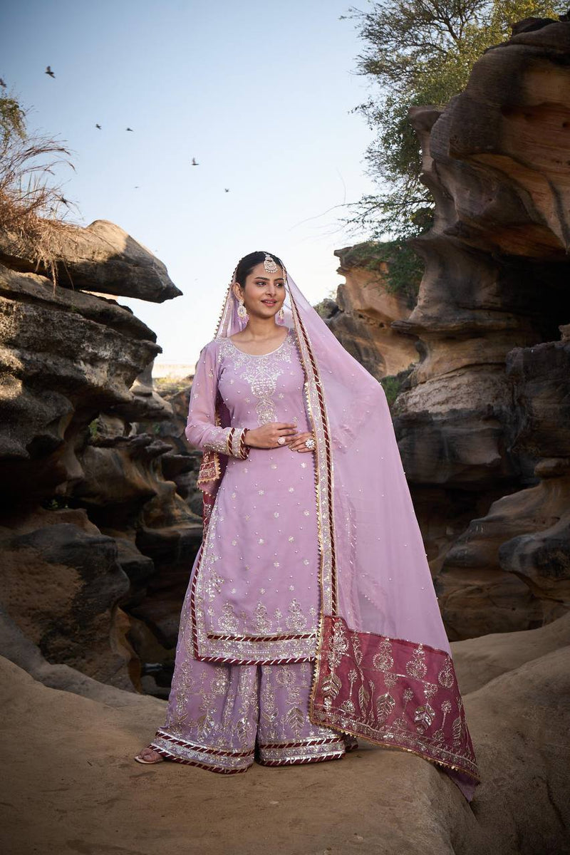 Baby Pink Color Thread With Sequence work Sharara Suit