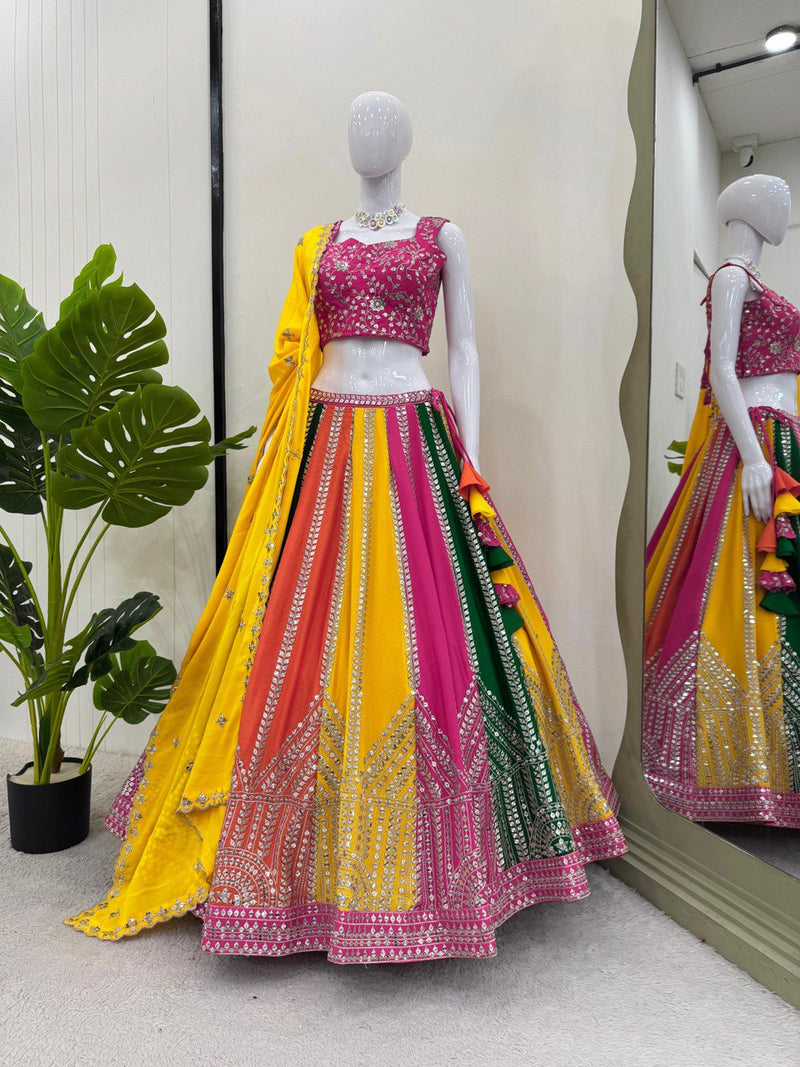 Multi Color Embroidery Sequins Work Designer Lehenga Choli