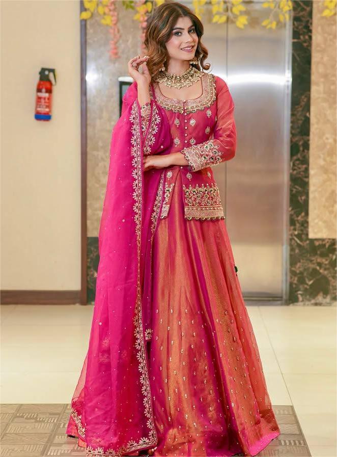 Pink Color Wedding Wear Designer Embroidered Ready to Wear Lehenga Top