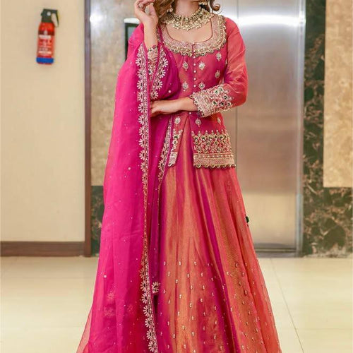 Pink Color Wedding Wear Designer Embroidered Ready to Wear Lehenga Top