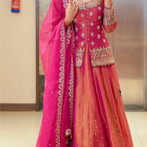 Pink Color Wedding Wear Designer Embroidered Ready to Wear Lehenga Top