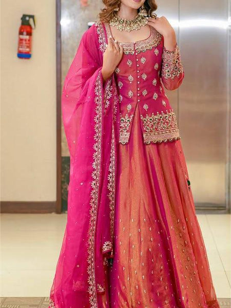 Pink Color Wedding Wear Designer Embroidered Ready to Wear Lehenga Top