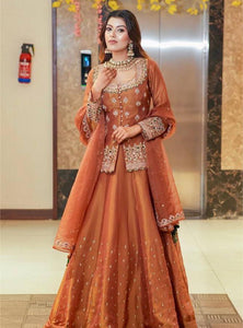 Orange Color Wedding Wear Designer Embroidered Ready to Wear Lehenga Top