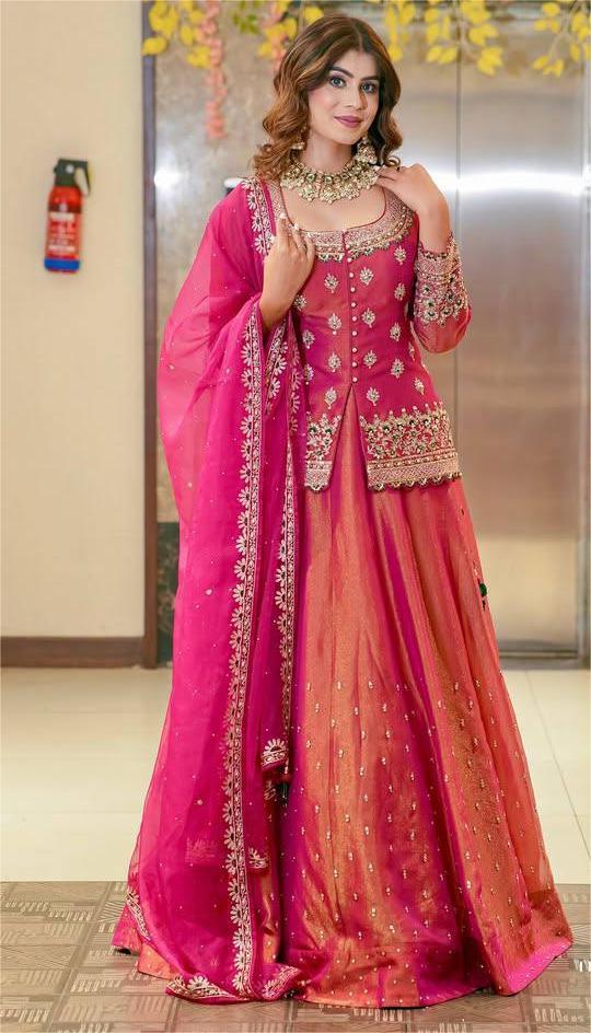 Pink Color Wedding Wear Designer Embroidered Ready to Wear Lehenga Top