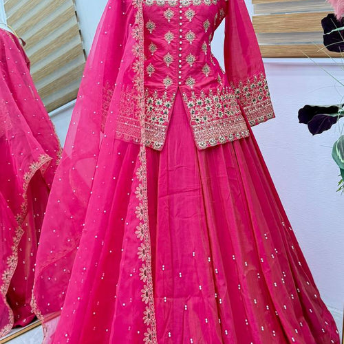 Pink Color Wedding Wear Designer Embroidered Ready to Wear Lehenga Top