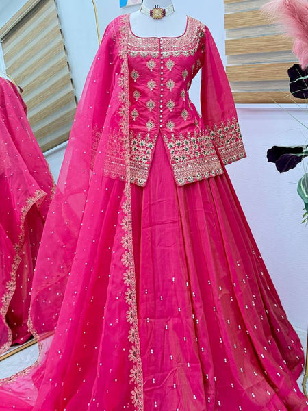 Pink Color Wedding Wear Designer Embroidered Ready to Wear Lehenga Top