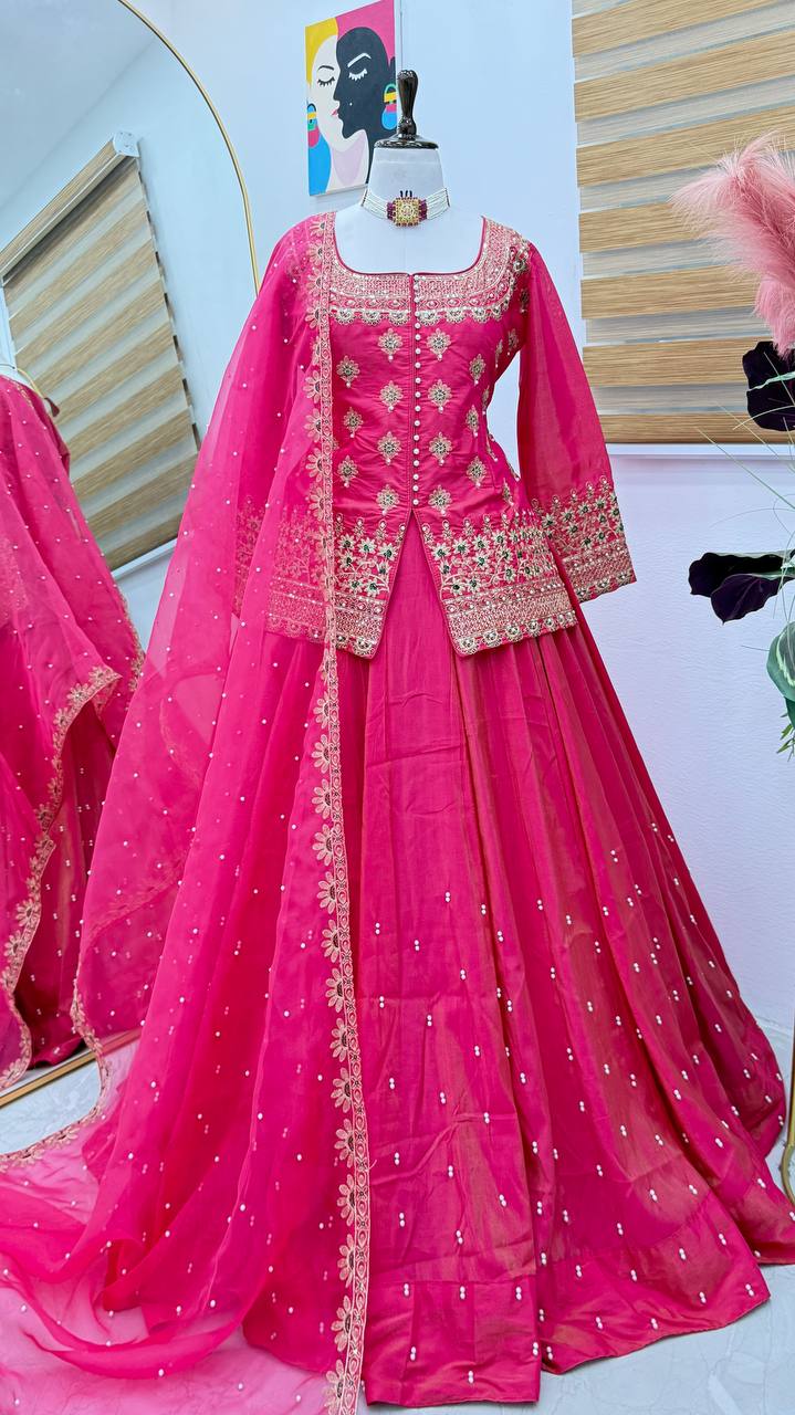 Pink Color Wedding Wear Designer Embroidered Ready to Wear Lehenga Top