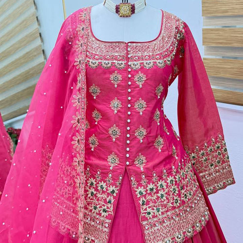 Pink Color Wedding Wear Designer Embroidered Ready to Wear Lehenga Top