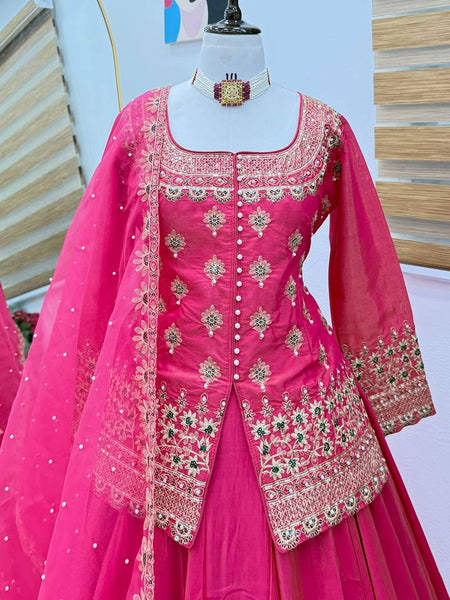 Pink Color Wedding Wear Designer Embroidered Ready to Wear Lehenga Top