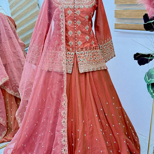 Orange Color Wedding Wear Designer Embroidered Ready to Wear Lehenga Top