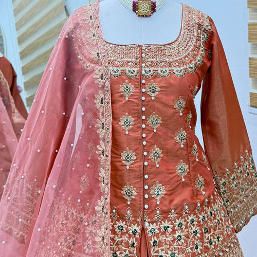 Orange Color Wedding Wear Designer Embroidered Ready to Wear Lehenga Top