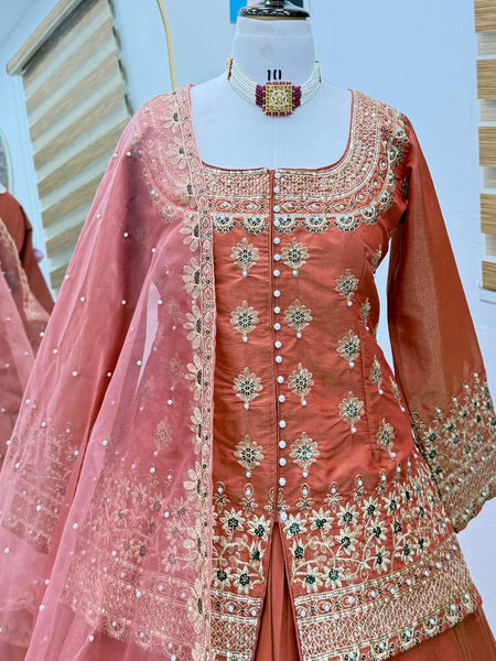 Orange Color Wedding Wear Designer Embroidered Ready to Wear Lehenga Top