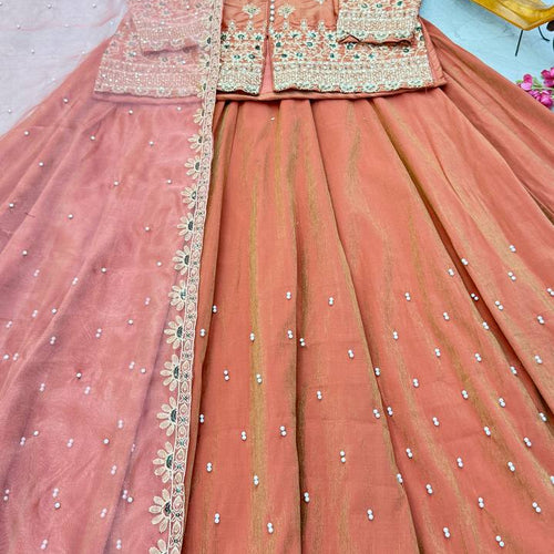 Orange Color Wedding Wear Designer Embroidered Ready to Wear Lehenga Top