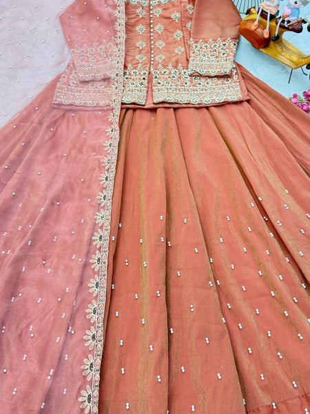 Orange Color Wedding Wear Designer Embroidered Ready to Wear Lehenga Top