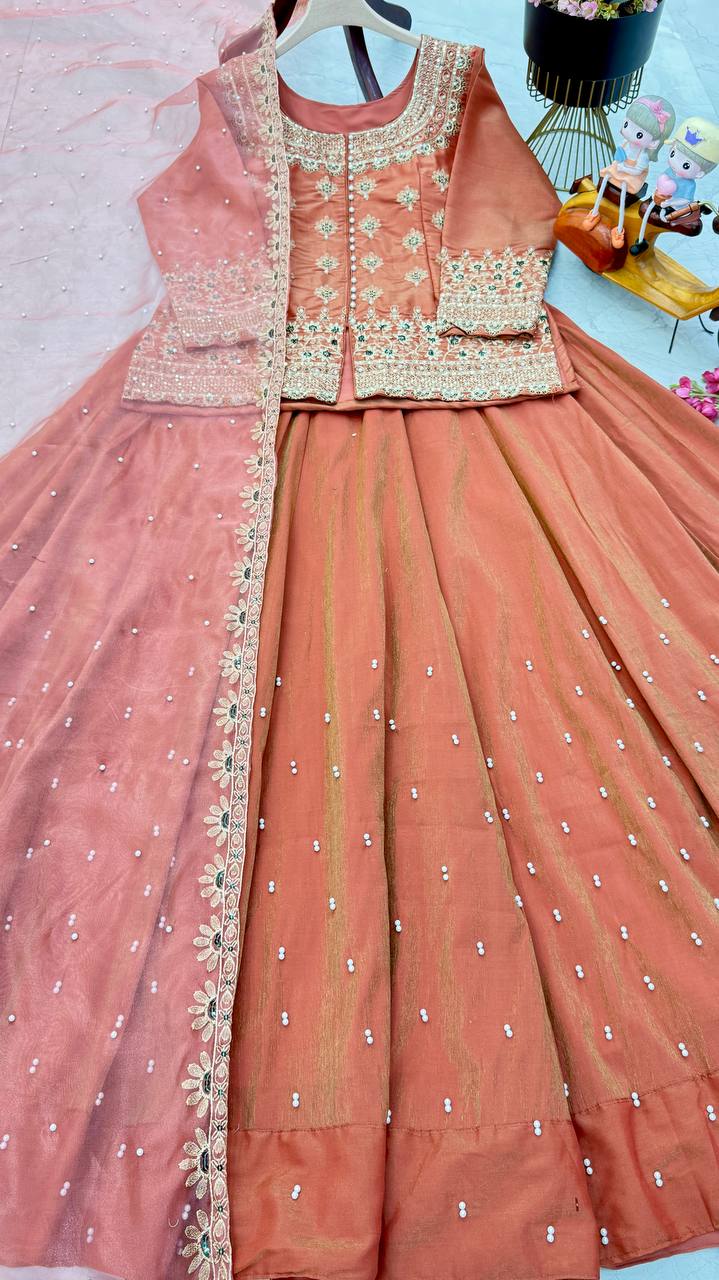 Orange Color Wedding Wear Designer Embroidered Ready to Wear Lehenga Top