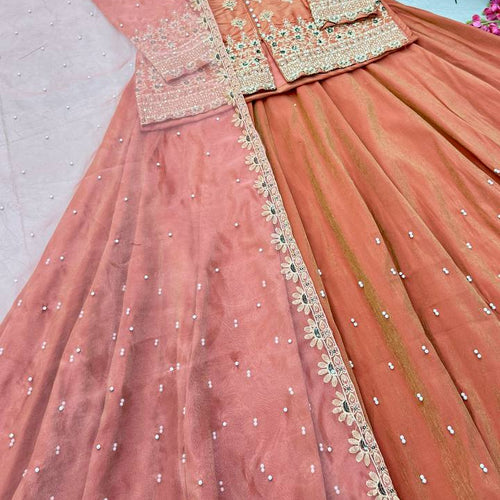Orange Color Wedding Wear Designer Embroidered Ready to Wear Lehenga Top