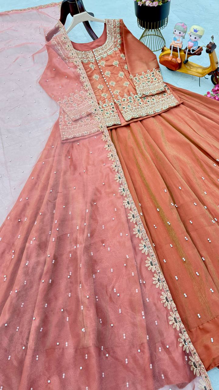 Orange Color Wedding Wear Designer Embroidered Ready to Wear Lehenga Top