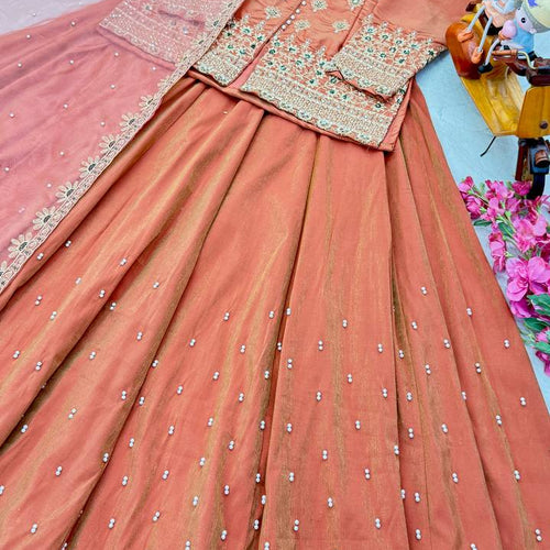Orange Color Wedding Wear Designer Embroidered Ready to Wear Lehenga Top