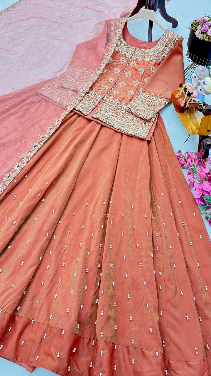 Orange Color Wedding Wear Designer Embroidered Ready to Wear Lehenga Top