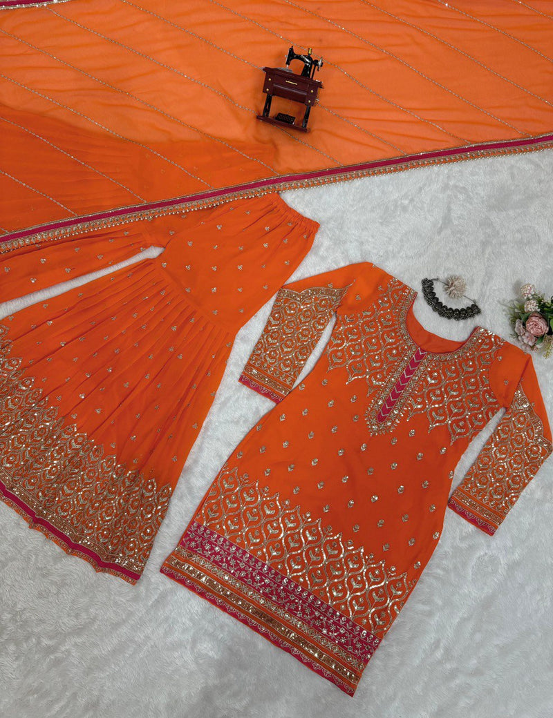 Orange Color Thread With Sequence work Sharara Suit