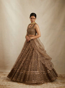 Golden Color Heavy Sequins Work Designer Net Lehenga Choli